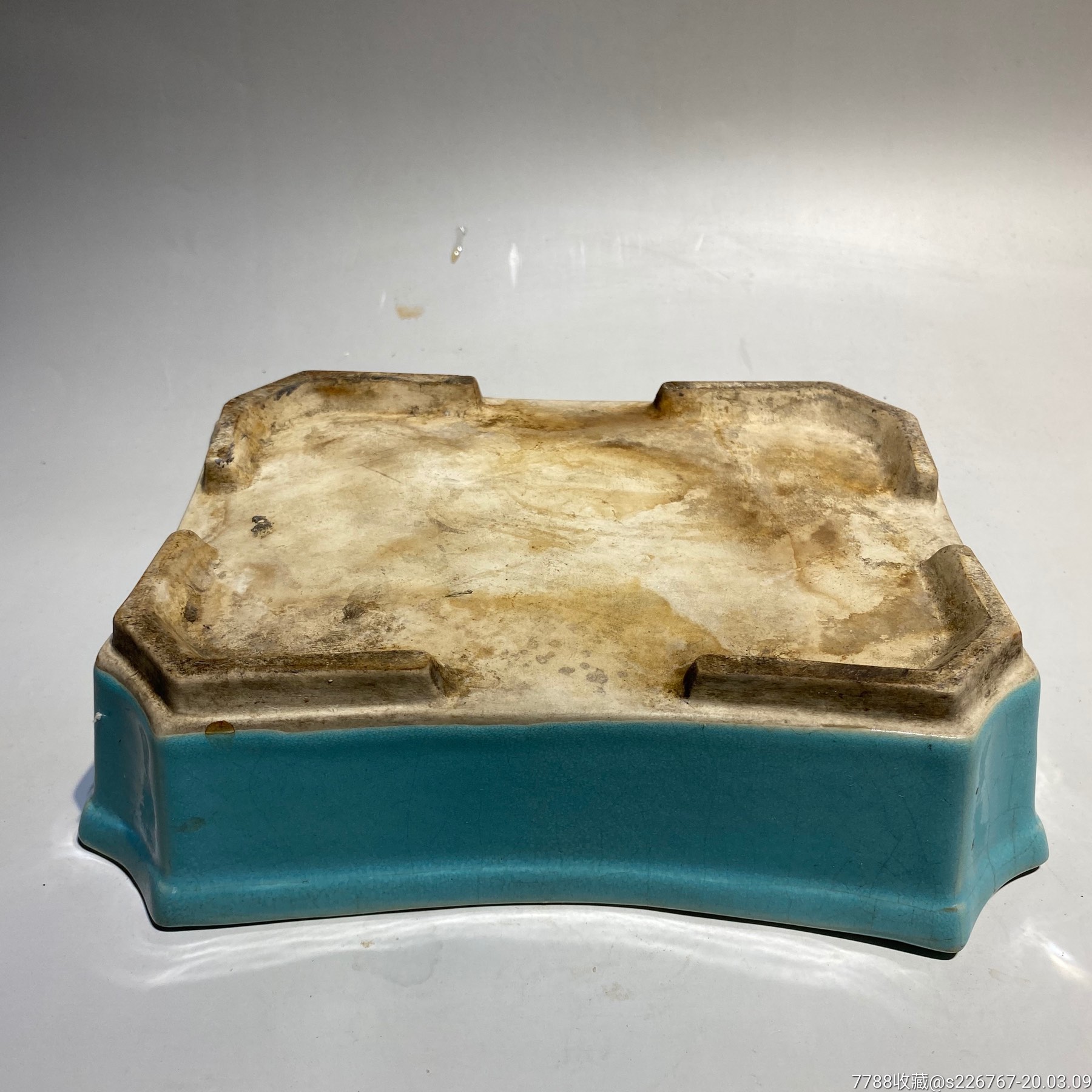 古玩瓷器古董民国天蓝釉水仙盆