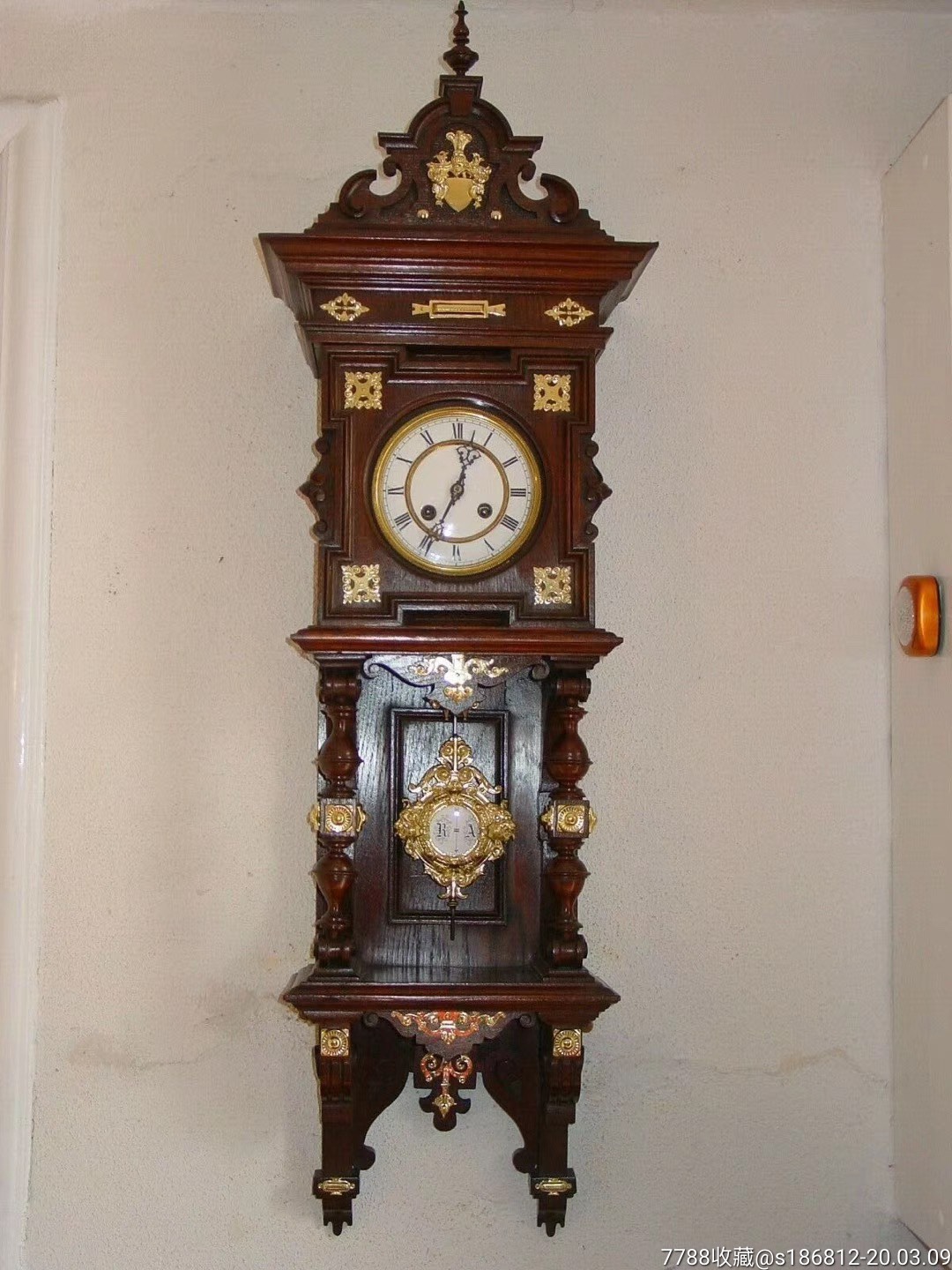 1900年代古董挂钟一个,高108厘米,精美黄铜装饰,高端大气的一款挂钟