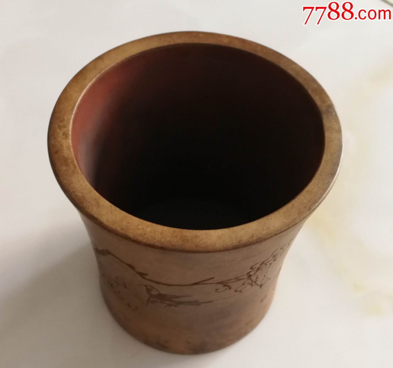 民国铁画轩(梅花鸟)紫砂笔筒