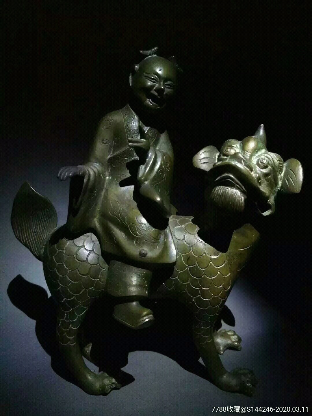 清中期麒麟送子铜造像