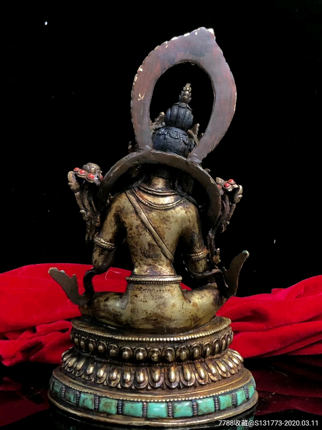 藏地甄选～度母佛像铜材质鎏真金佛像镶嵌各色宝珠封底加持十字金刚杵