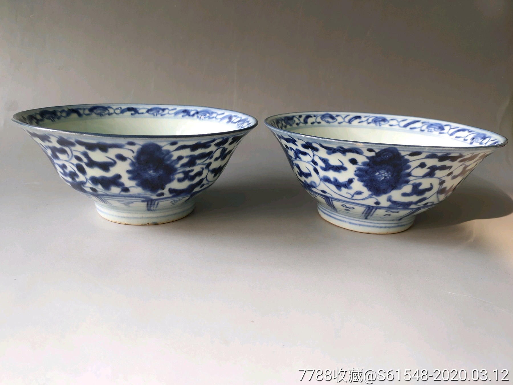 清代青花缠枝莲花碗一对嘉庆青花碗-青花瓷-7788收藏