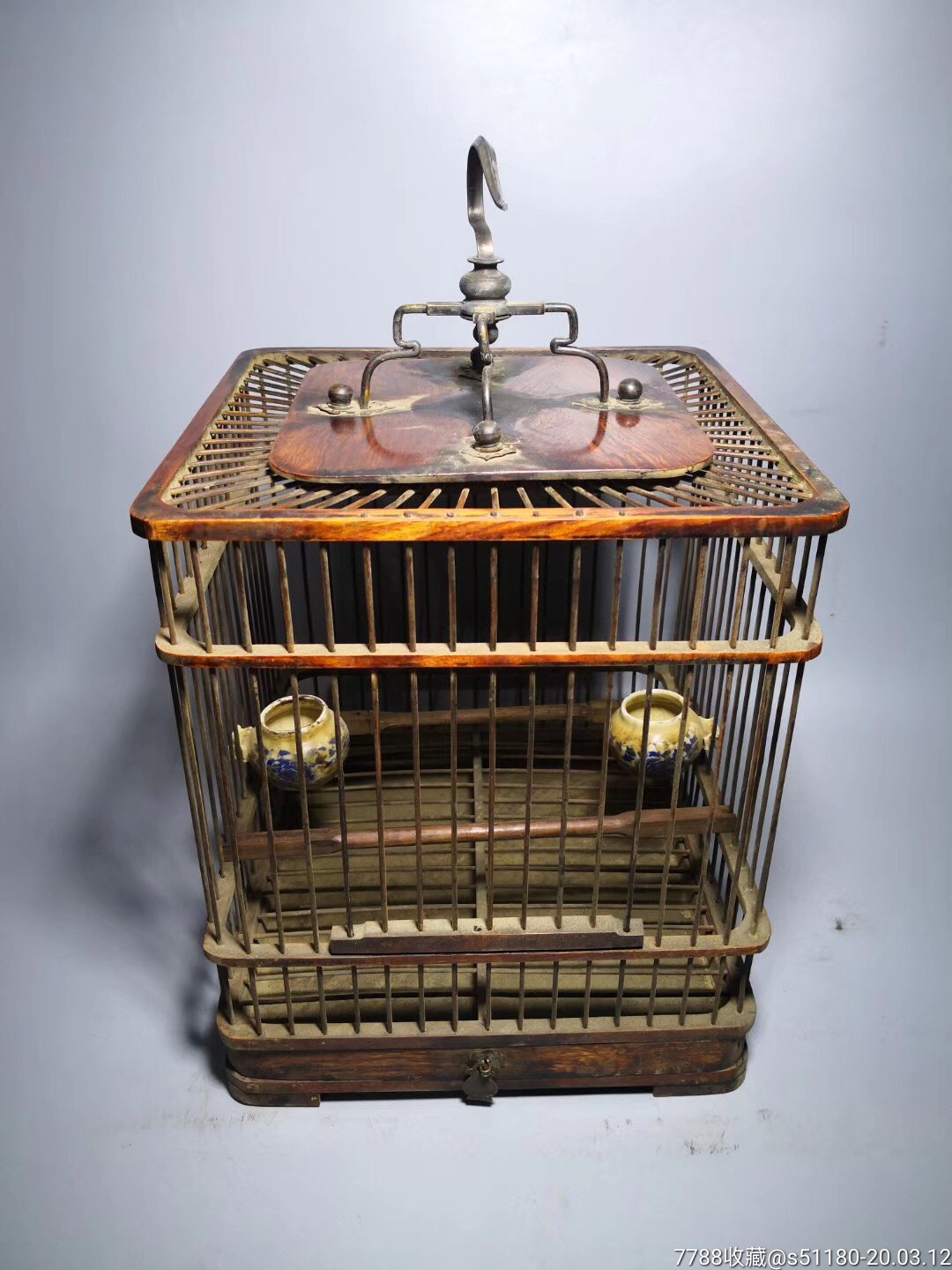 大叶黄花梨鸟笼,做工精细,包浆老旧,品相一流.23x23x37_价格450.