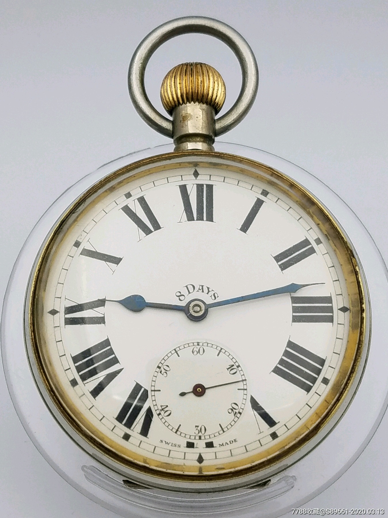 超大瑞士8天古董开面怀表