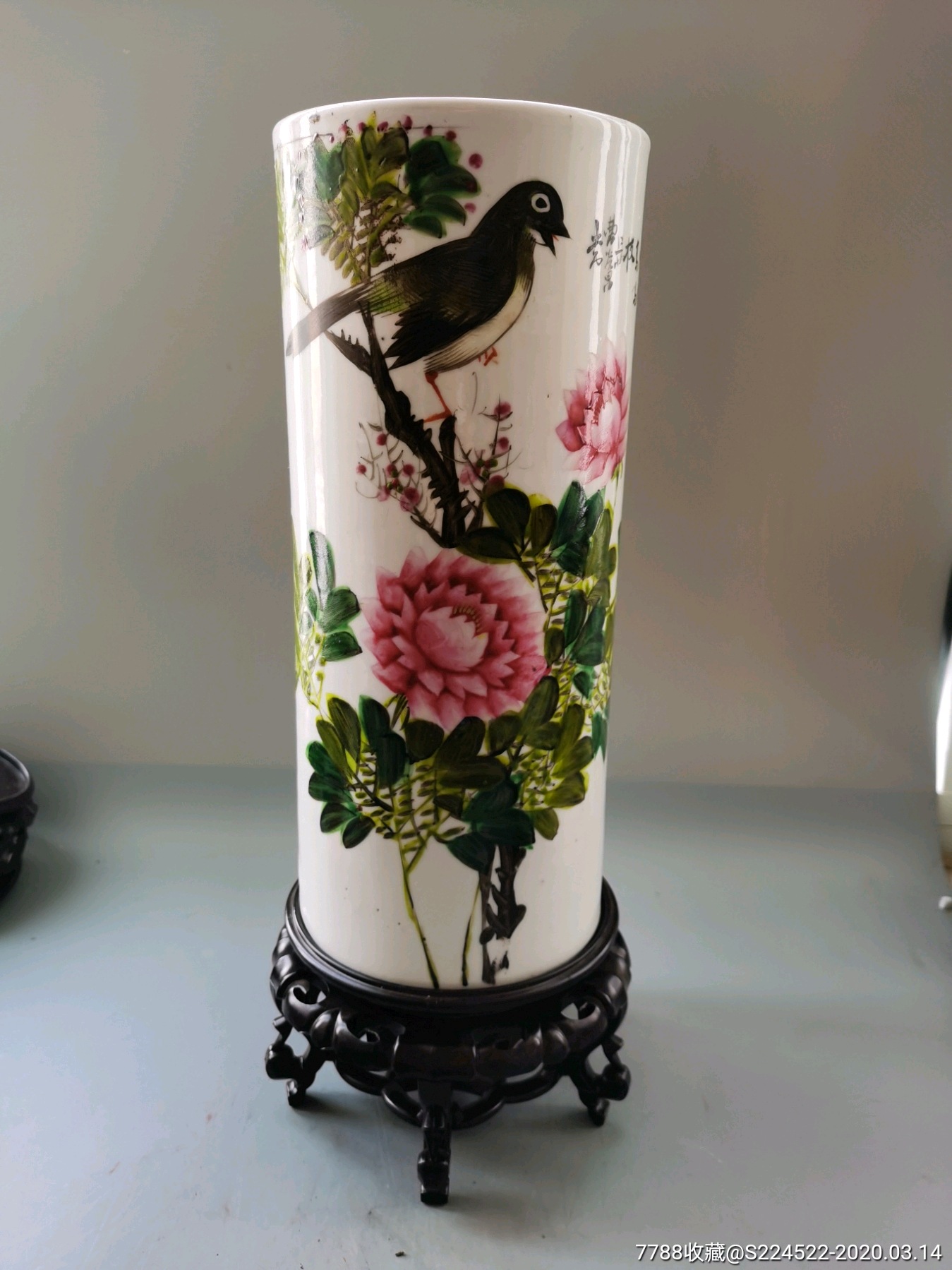 民国粉彩花鸟帽筒