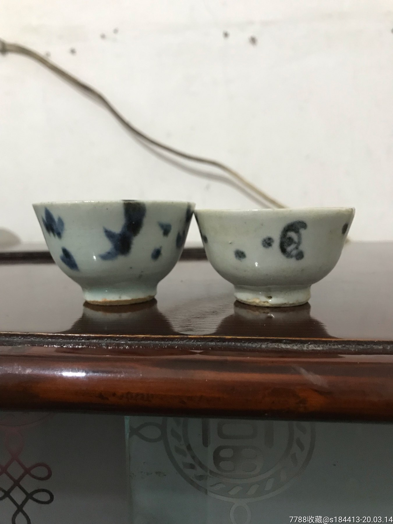 明代青花小杯一对