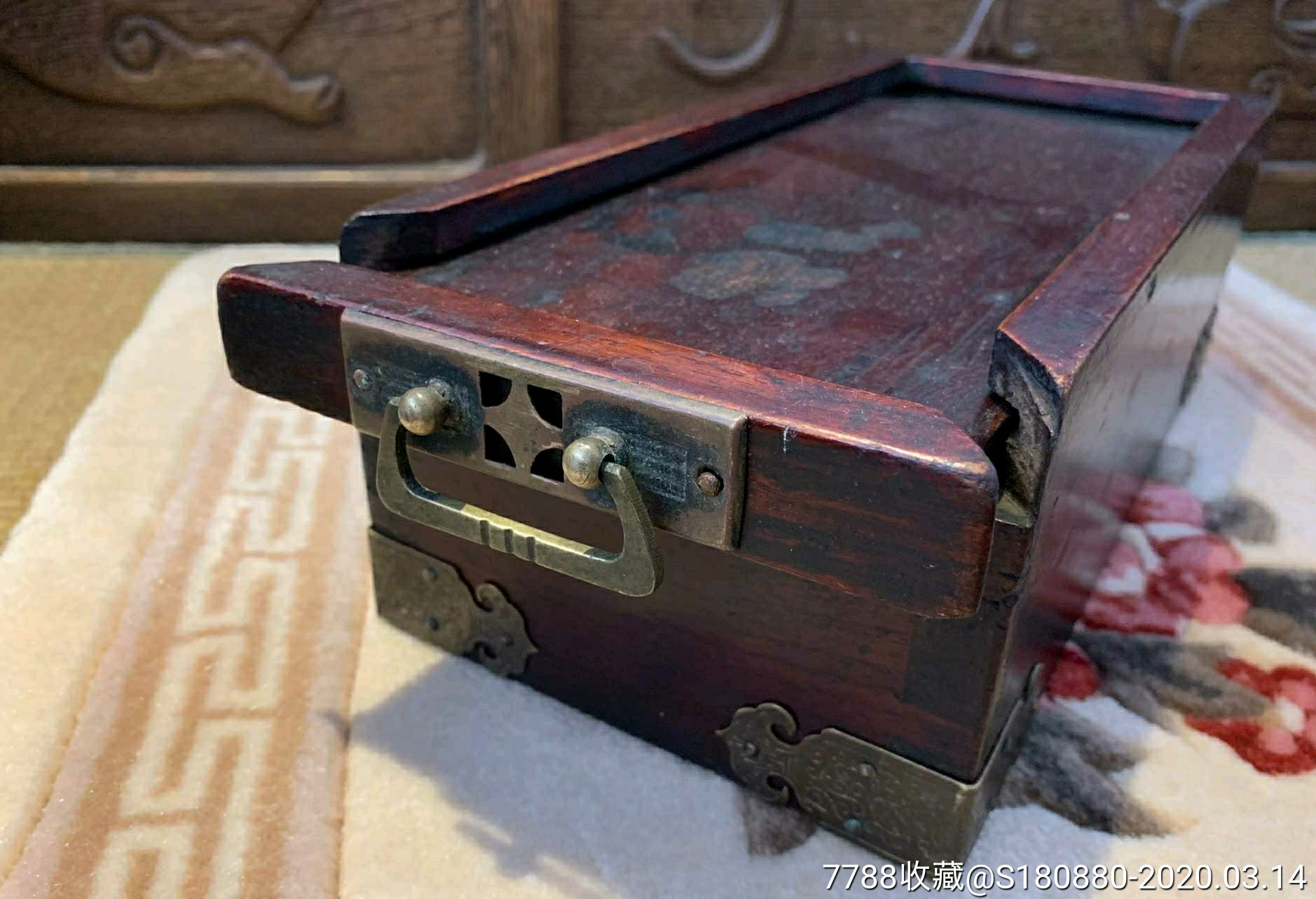 清代刻花铜包角首饰盒一个