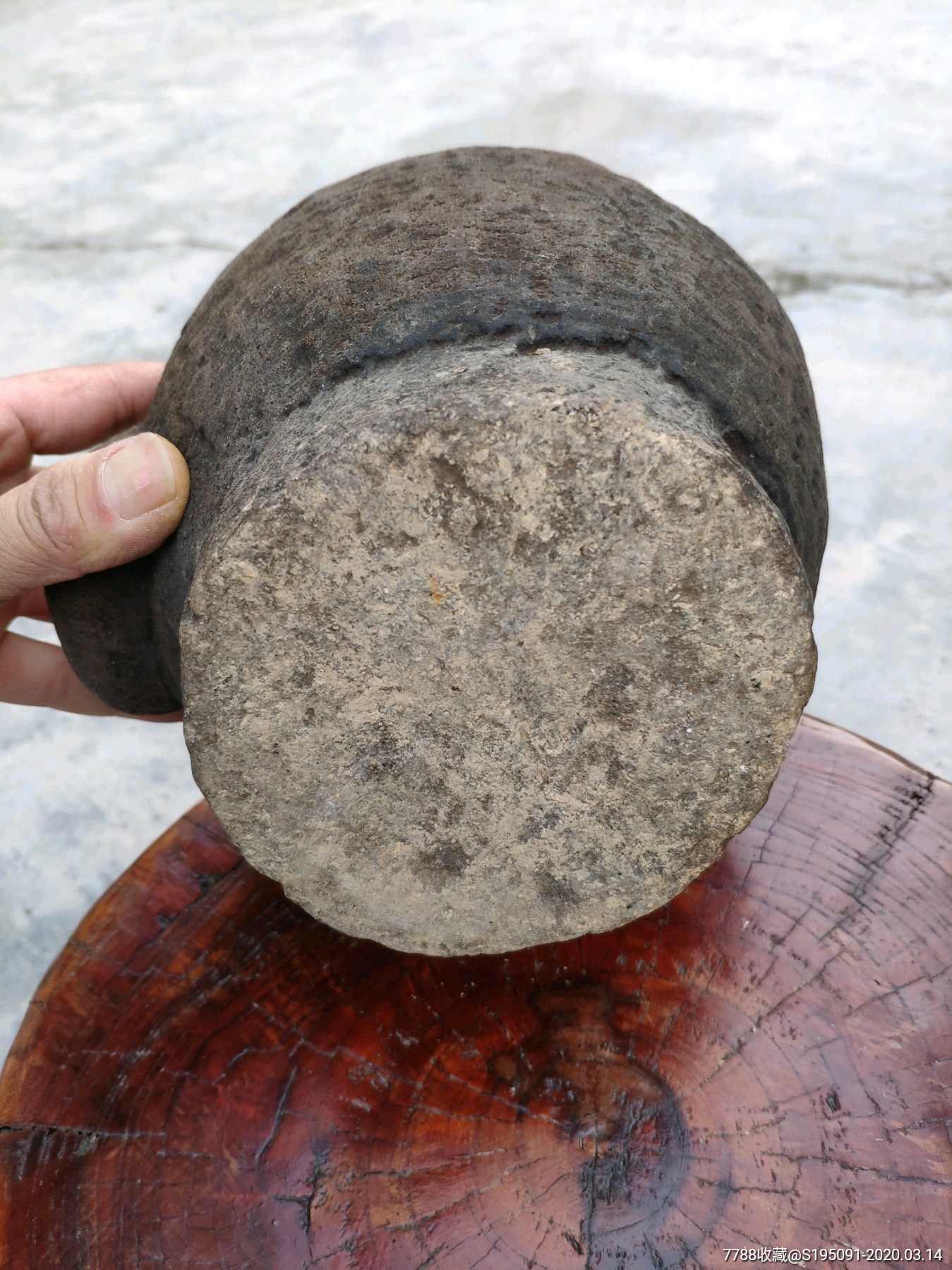 清代单耳老石臼古董蒜臼一套-石臼/石磨-7788陶瓷