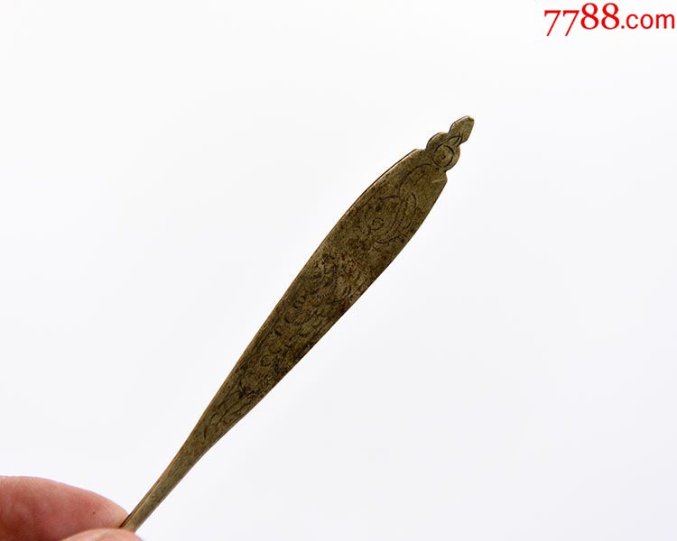 清代白铜发簪发钗凤簪老铜簪纯铜首饰刻花带款包老保真