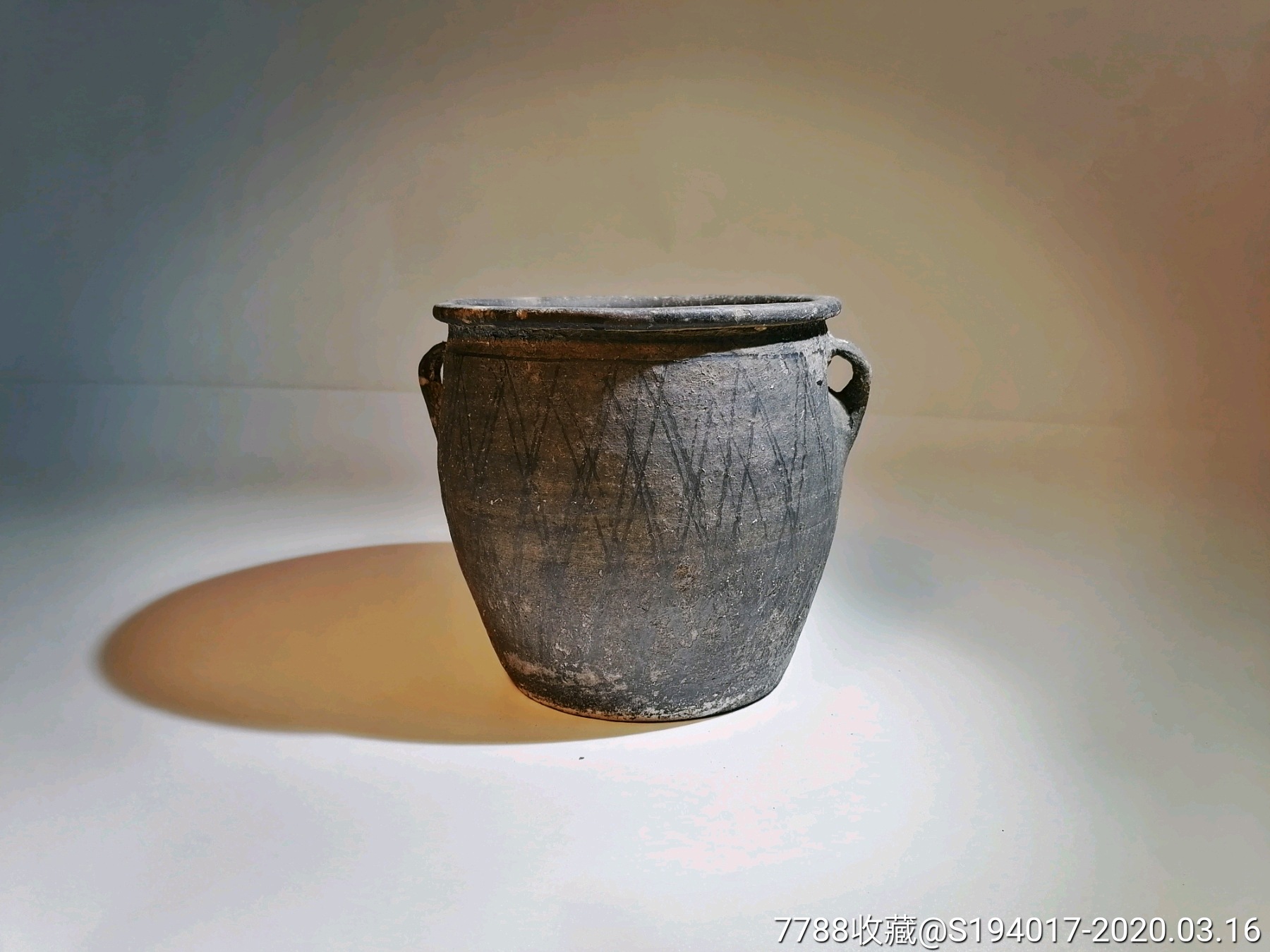 清代双季耳,网纹陶罐,造型古朴-其他陶器-7788收藏