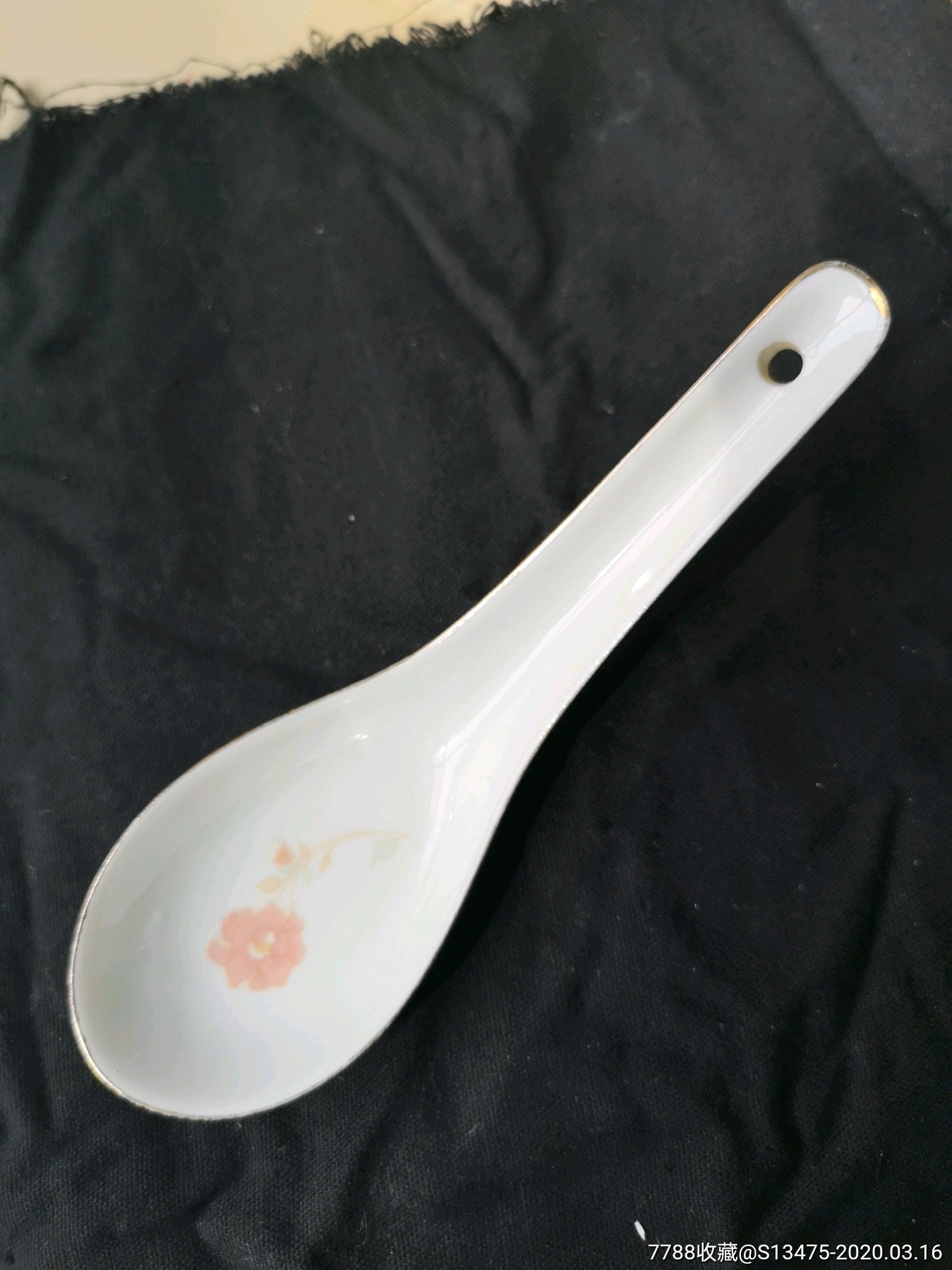 白色老瓷勺1个(勺把带孔)金边-价格:5元-se71695751-单色白瓷-零售-77