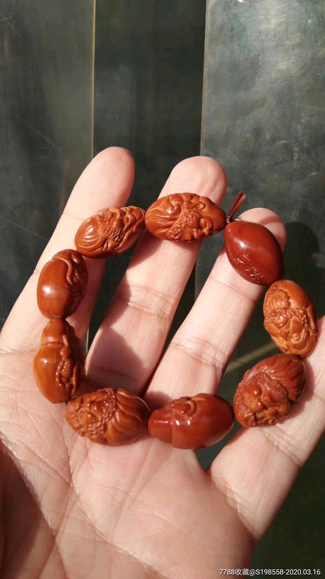 达摩橄榄核雕手串(机雕)