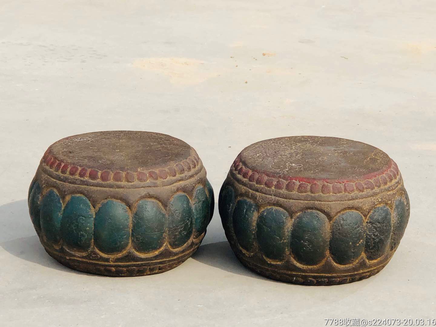 民国时期青石案头鼓一对保存完整特价