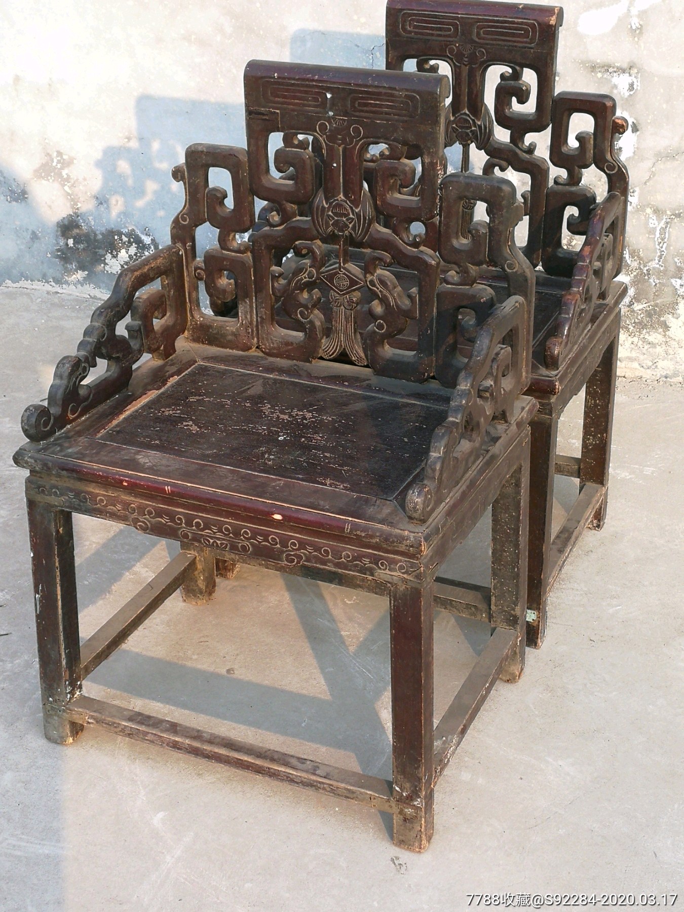 清代樟木太师椅一对