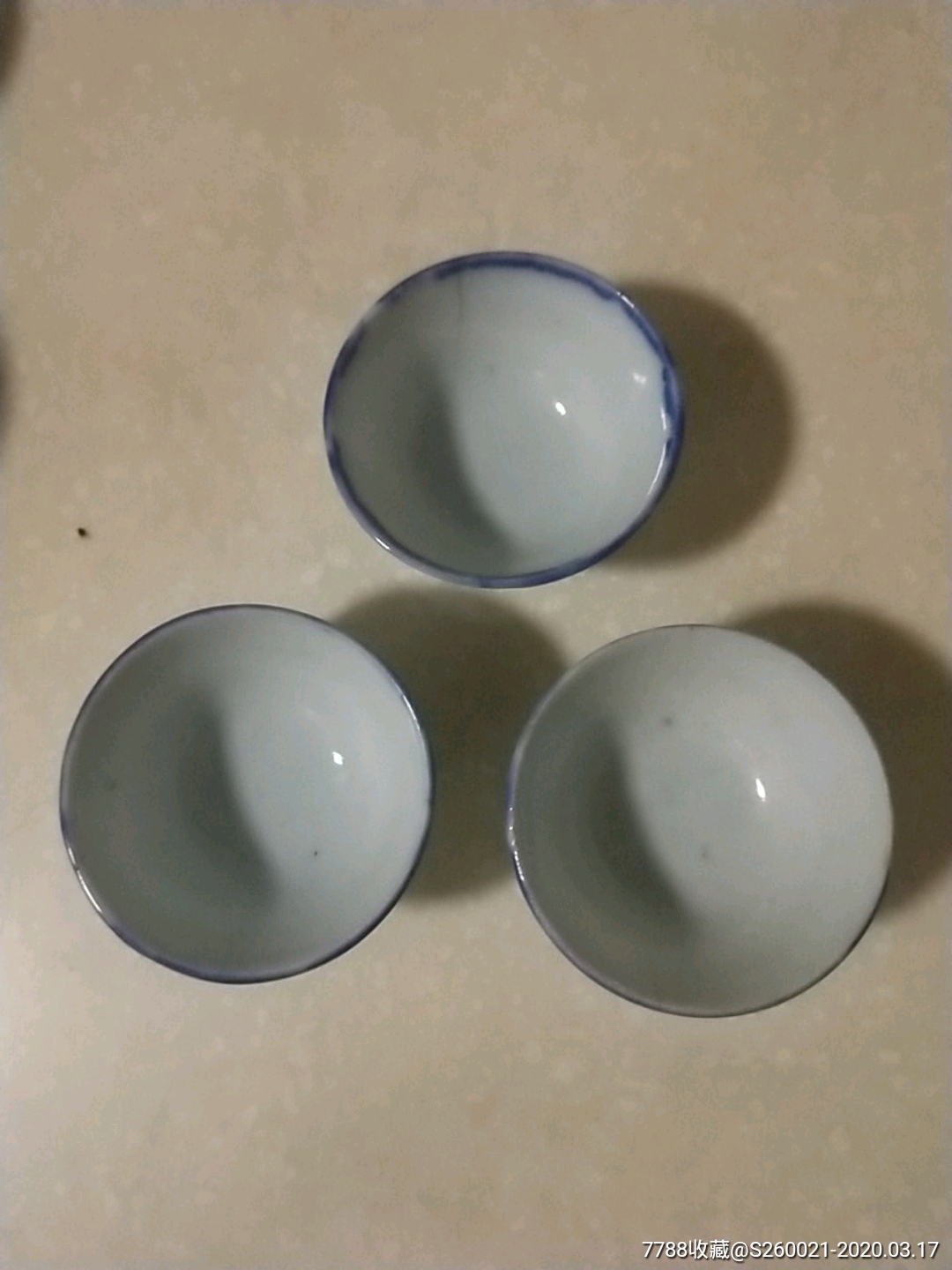 清末民国蓝纹老酒杯酒盅3个