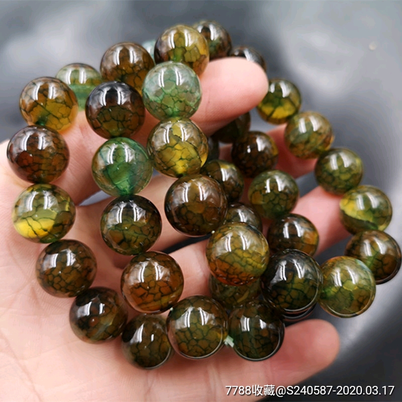 老玉匠天然正品龙纹玛瑙圆珠手链14毫米绿玛瑙手链手串