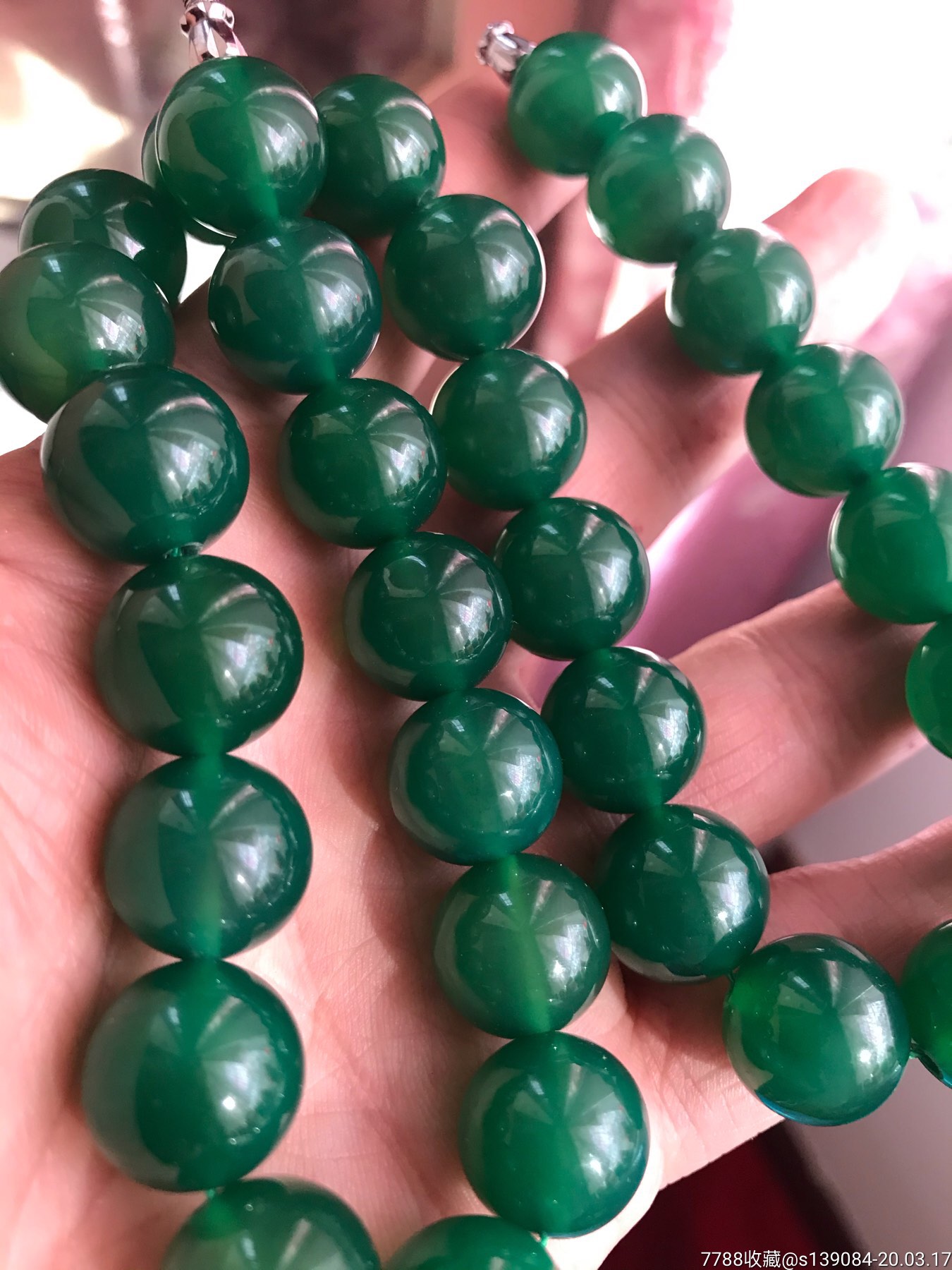 天然绿玉髓玛瑙大项链,包真