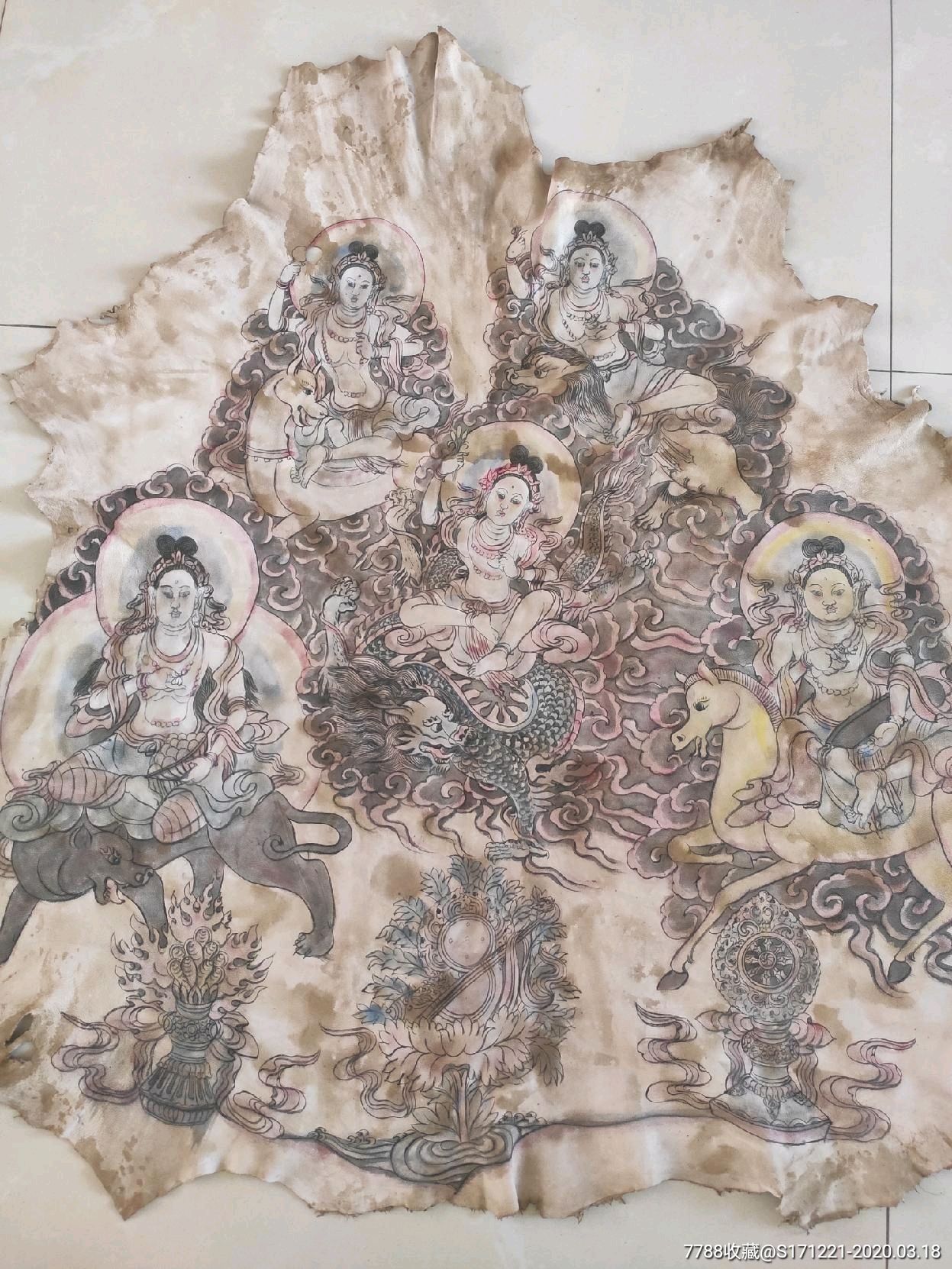 观音多相牛皮唐卡