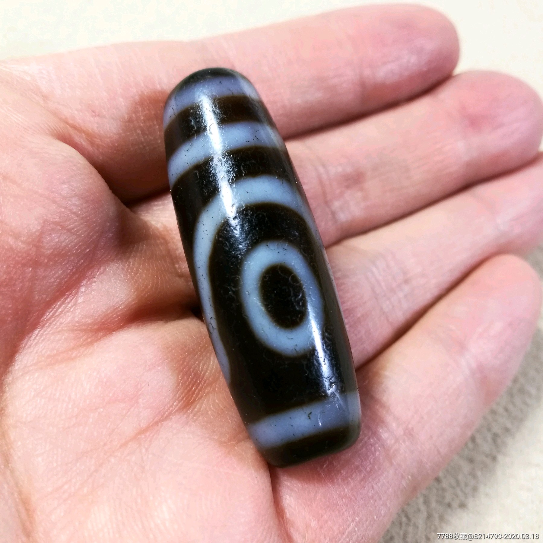【特惠】藏传玛瑙黑白二眼天珠措思长44mm,玉髓原矿吊坠至纯项链