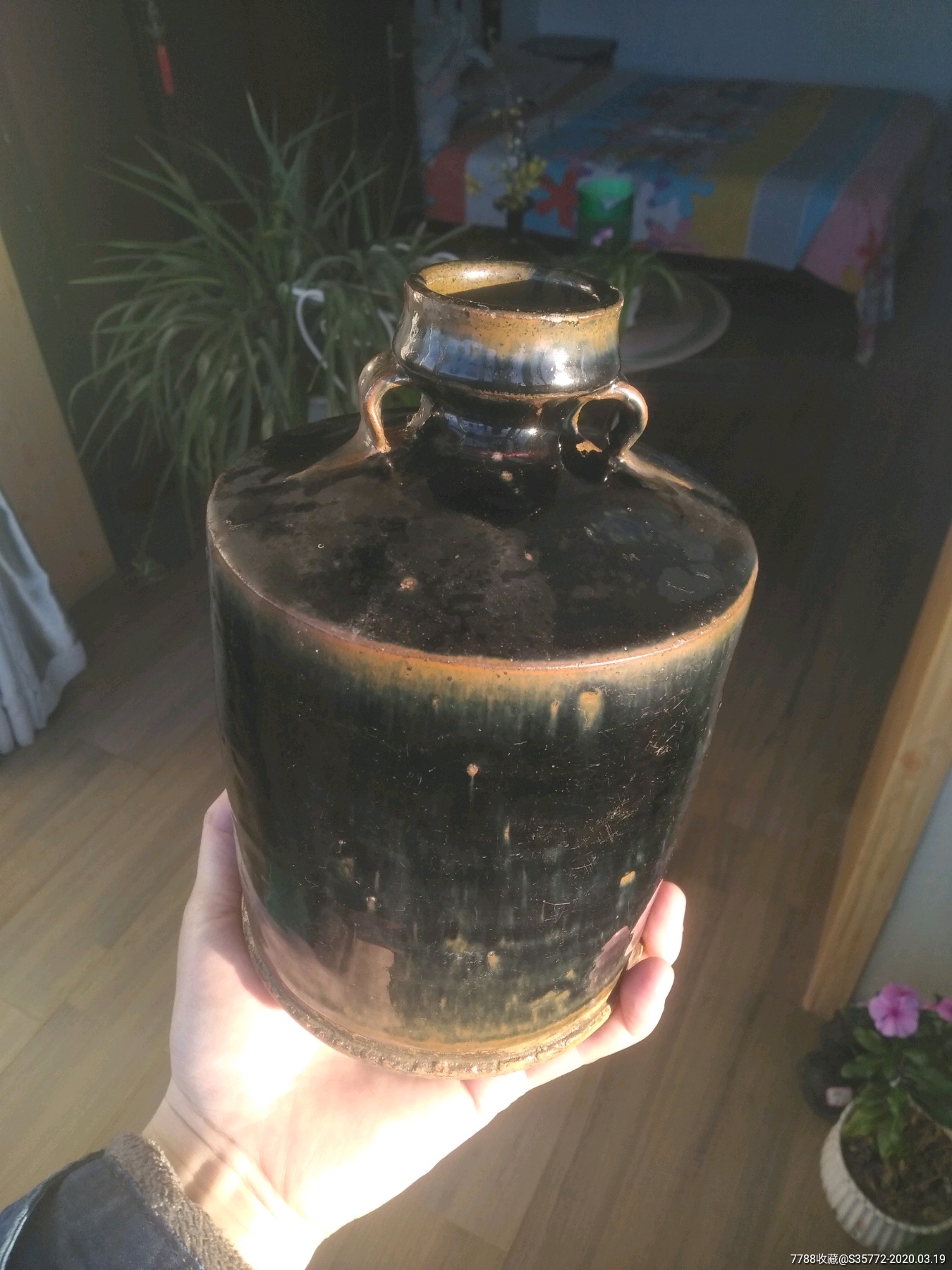 豪迈大气,元代窑变火焰纹双耳酒瓶