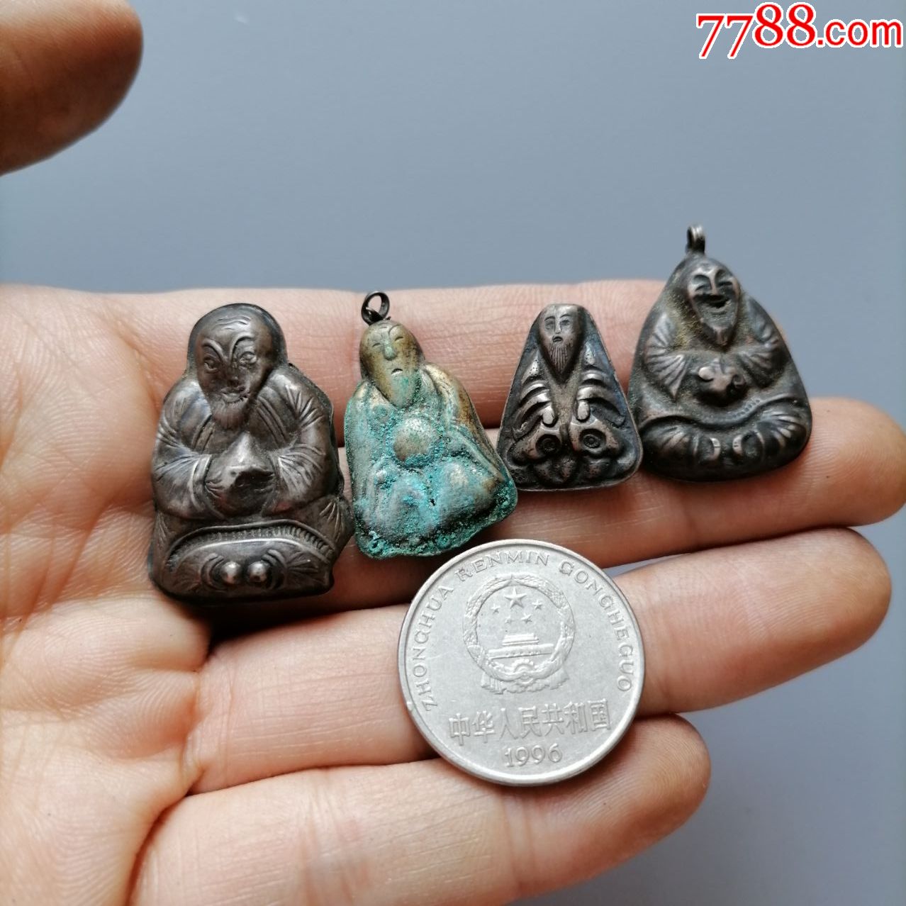 清代时期小银人四个,银子做的,都完好,有道教有佛教人物等等