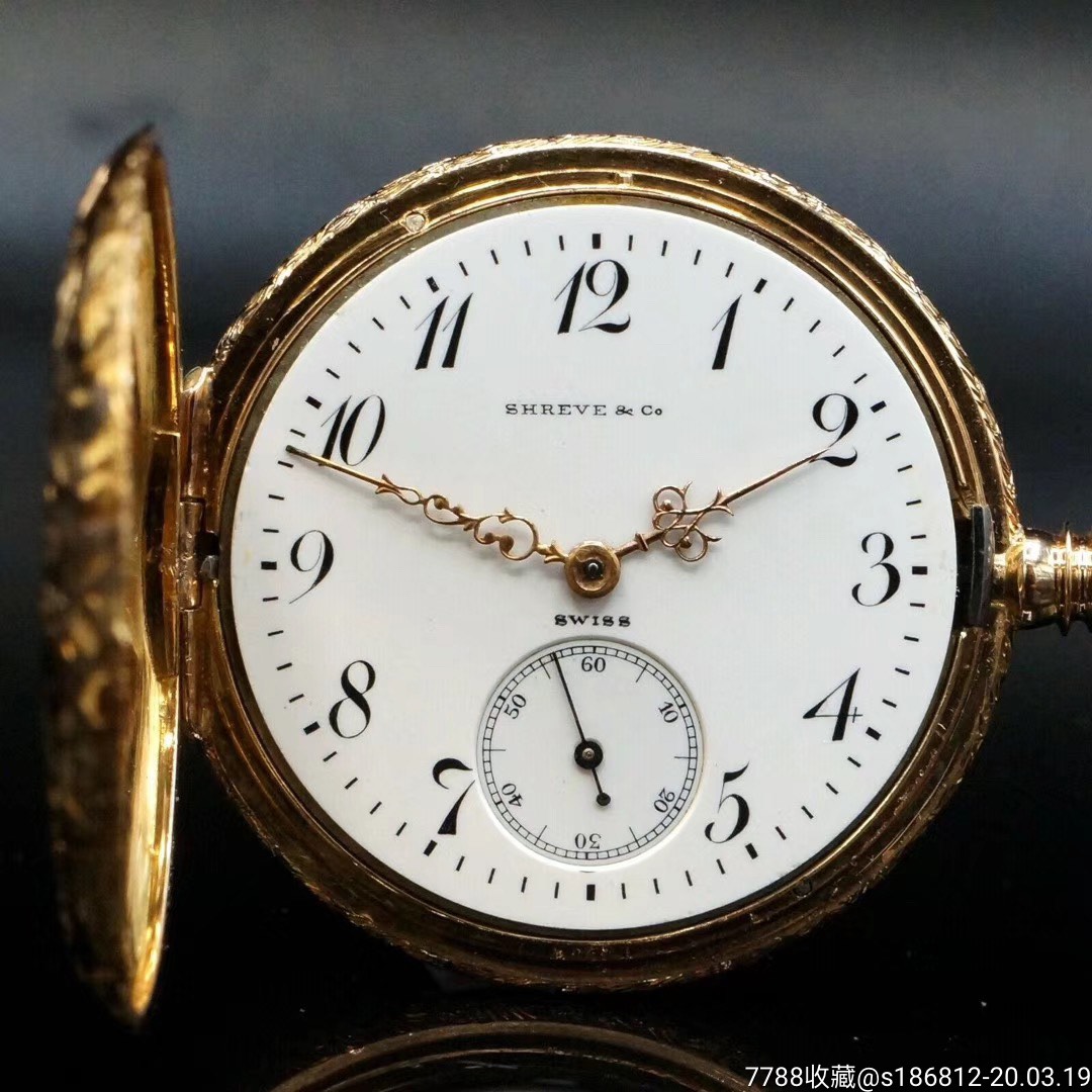 14k纯金怀表一枚,带原装盒子,产于1911年,shreve&co浪琴机芯