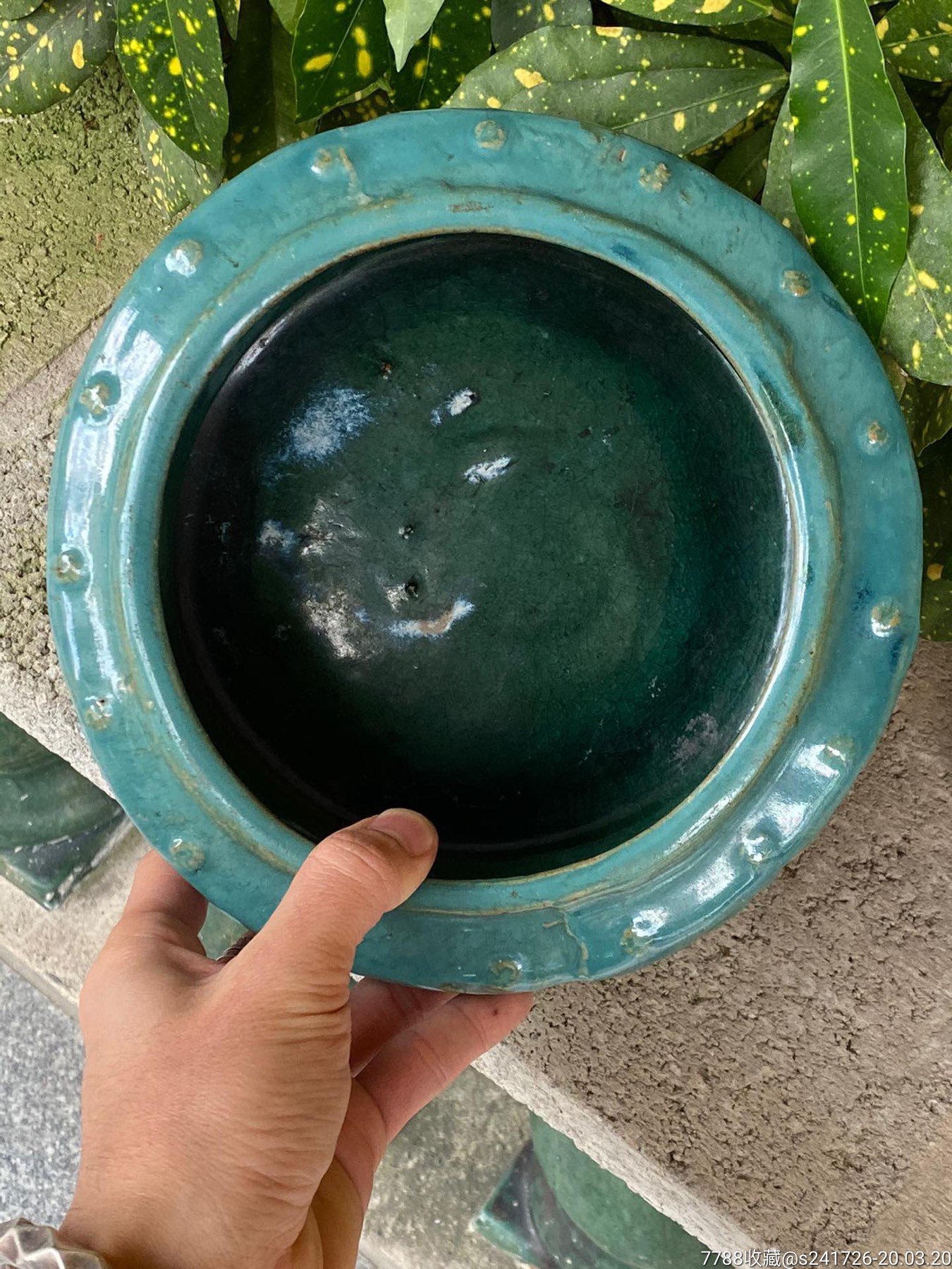 0036民国束腰绿釉茶水缸