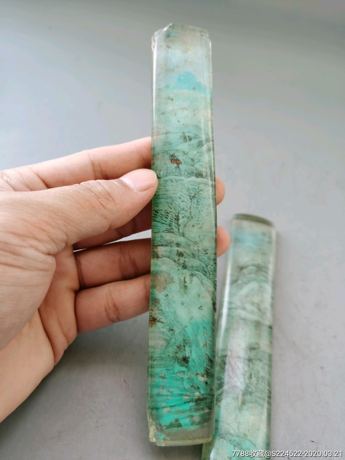 民国琉璃山水镇纸一对