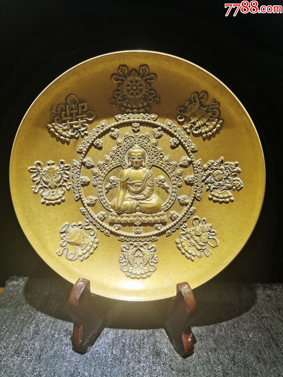 释迦摩尼像佛盘铸造工艺精湛细节精美漂亮纯铜铸造浮雕佛教八宝六字