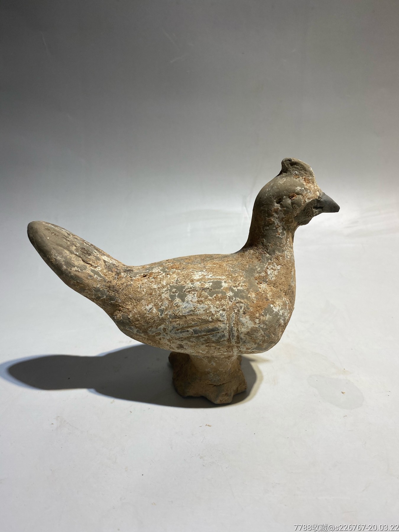 古玩陶器古董汉代带彩陶鸡