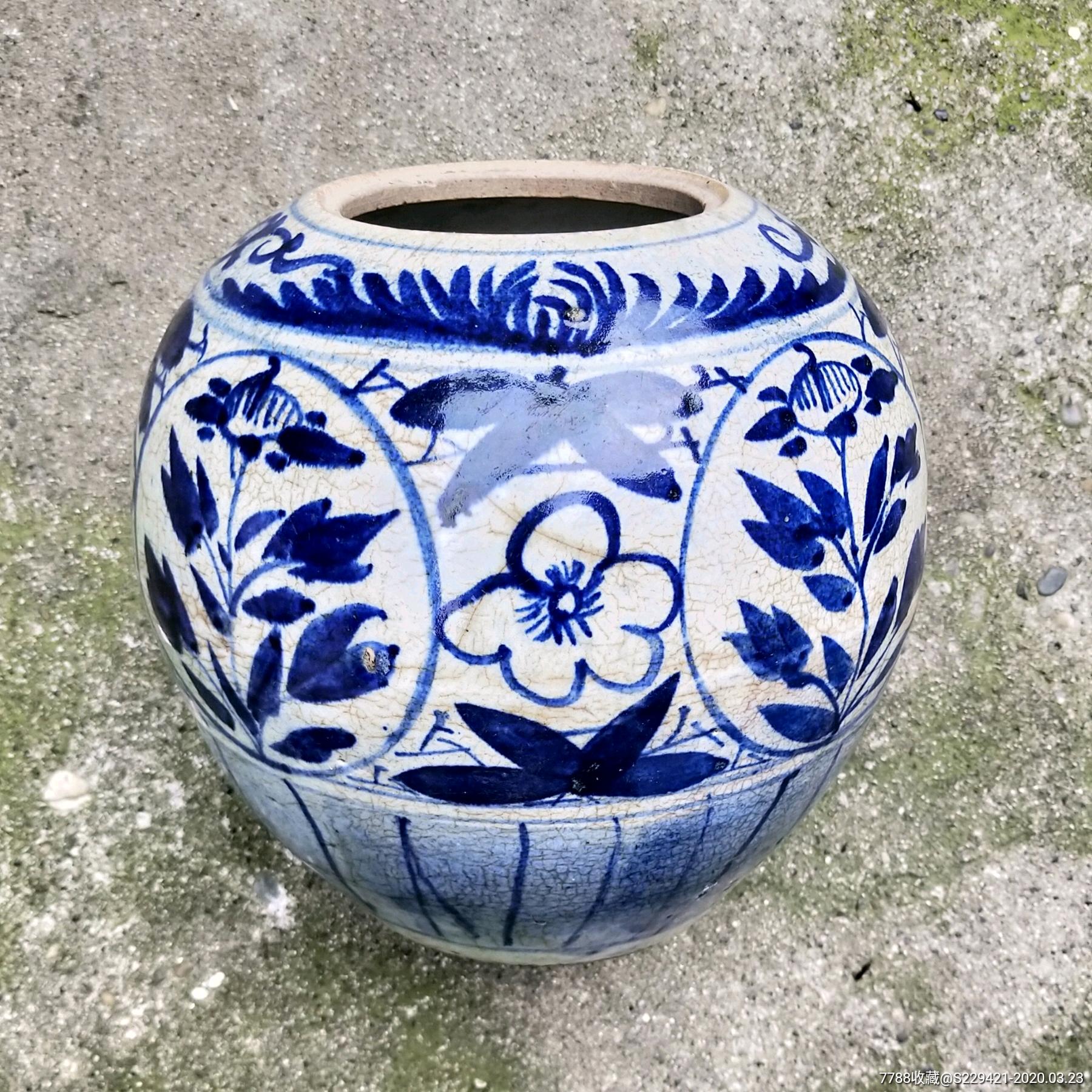 青花瓷罐清代手工陶瓷坛收藏摆件