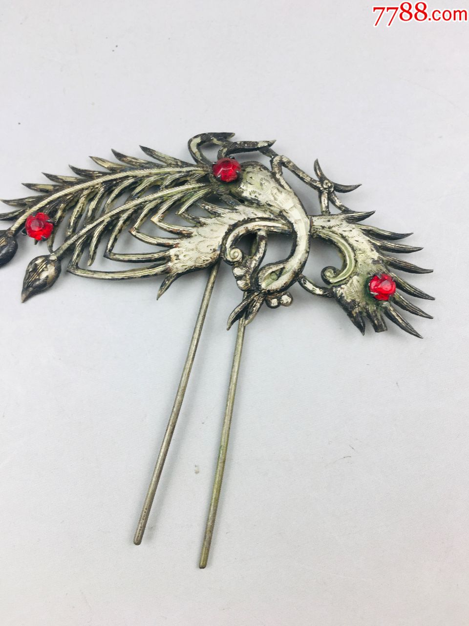 漂亮雕凤银簪一对