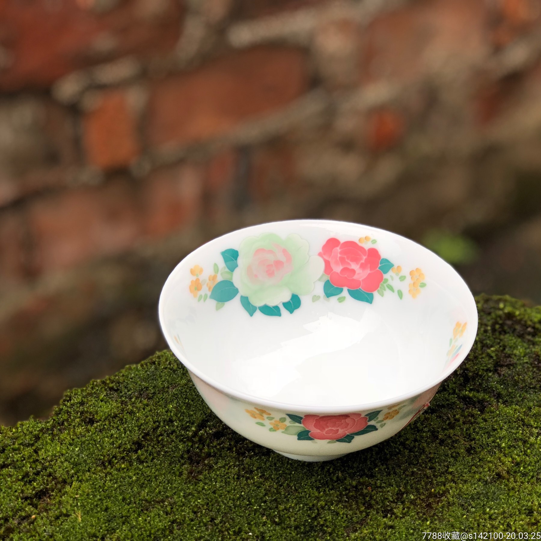 醴陵瓷器釉下五彩手绘大球泥月季花毛瓷碗薄胎收藏