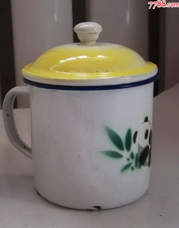 八十年代,儿童款,熊猫图案,老搪瓷水杯,全新,未用过,少见,点图可放大