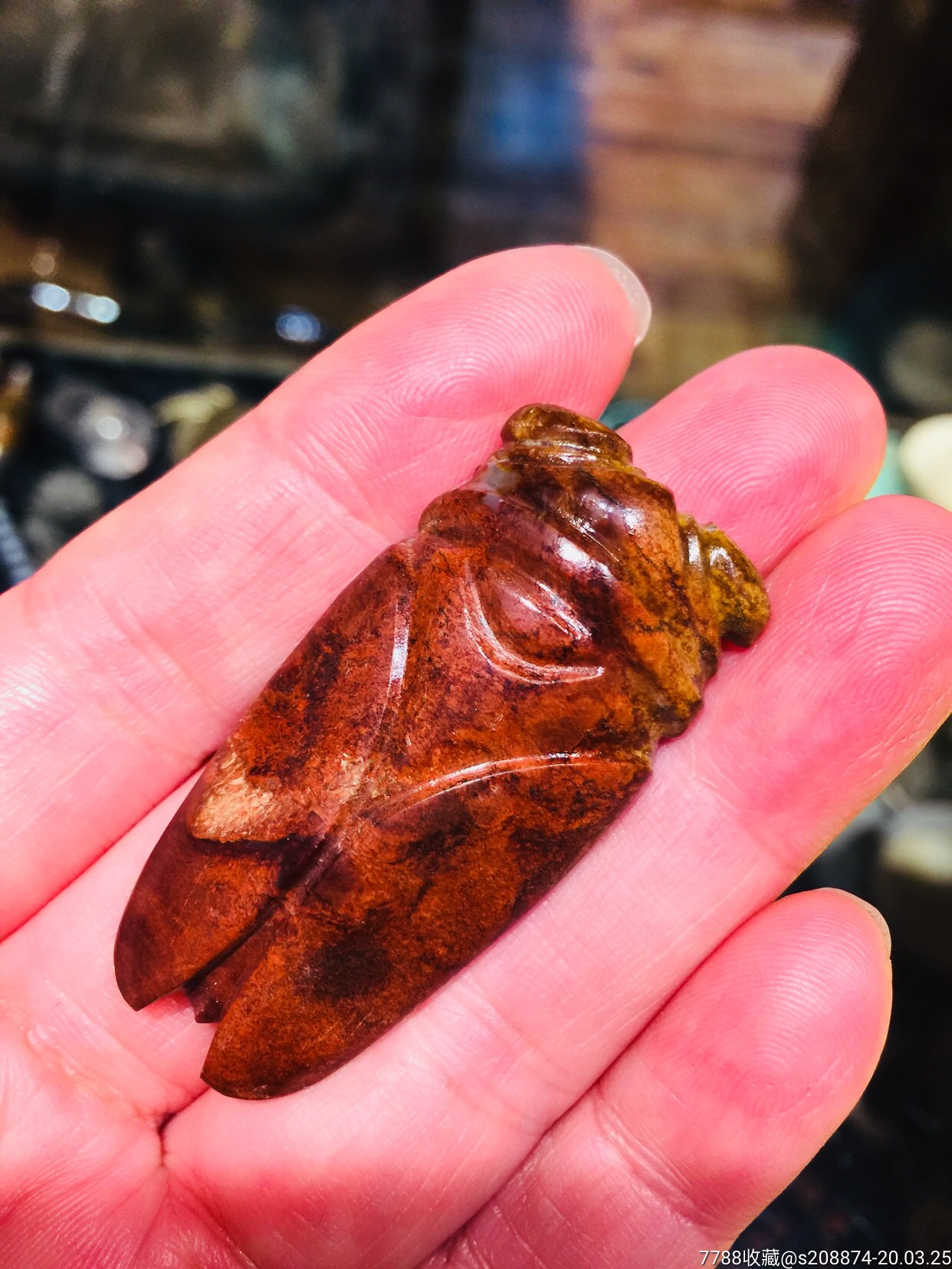 河磨籽料蝉天然红皮