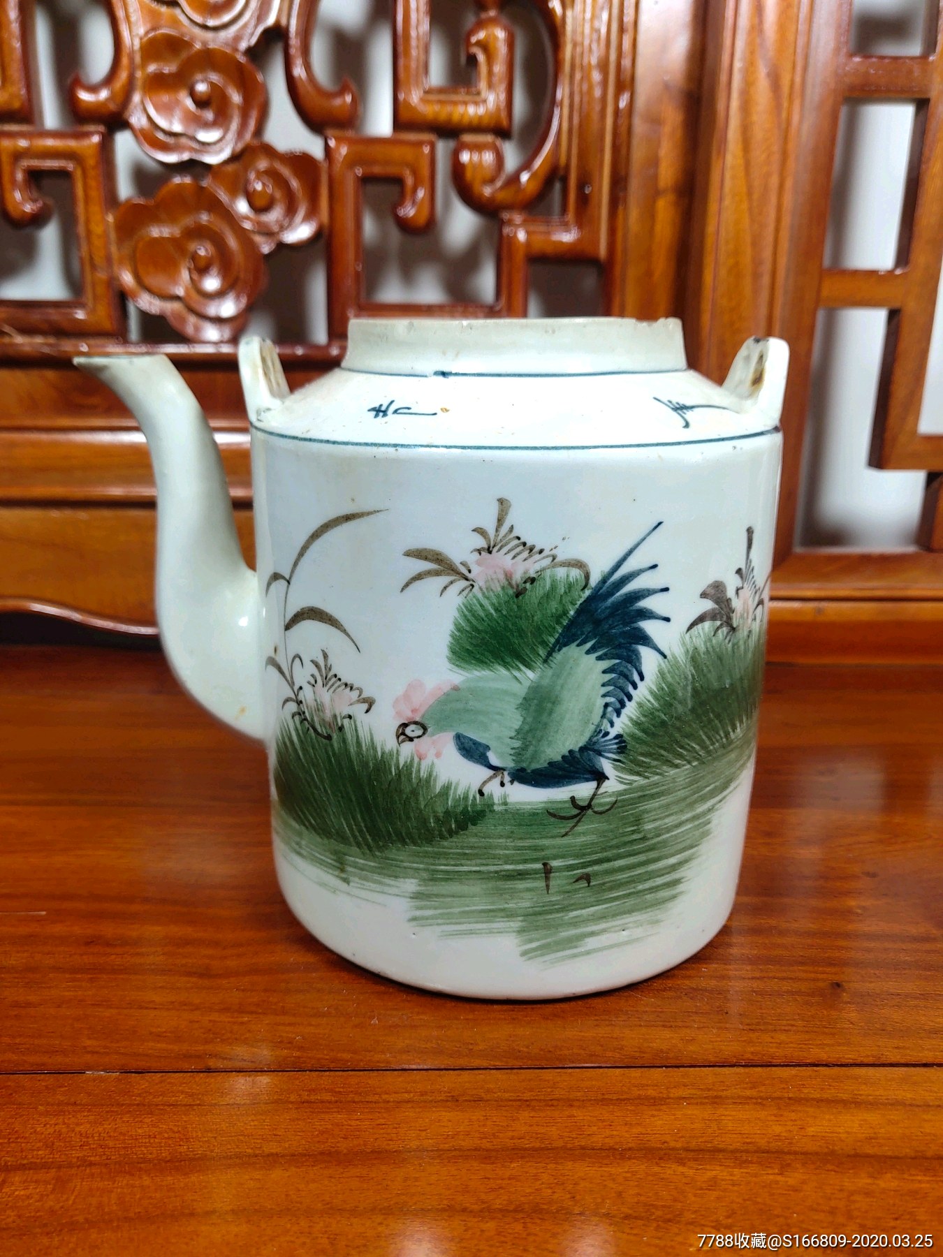 民国手绘彩绘公鸡提梁壶茶壶水壶