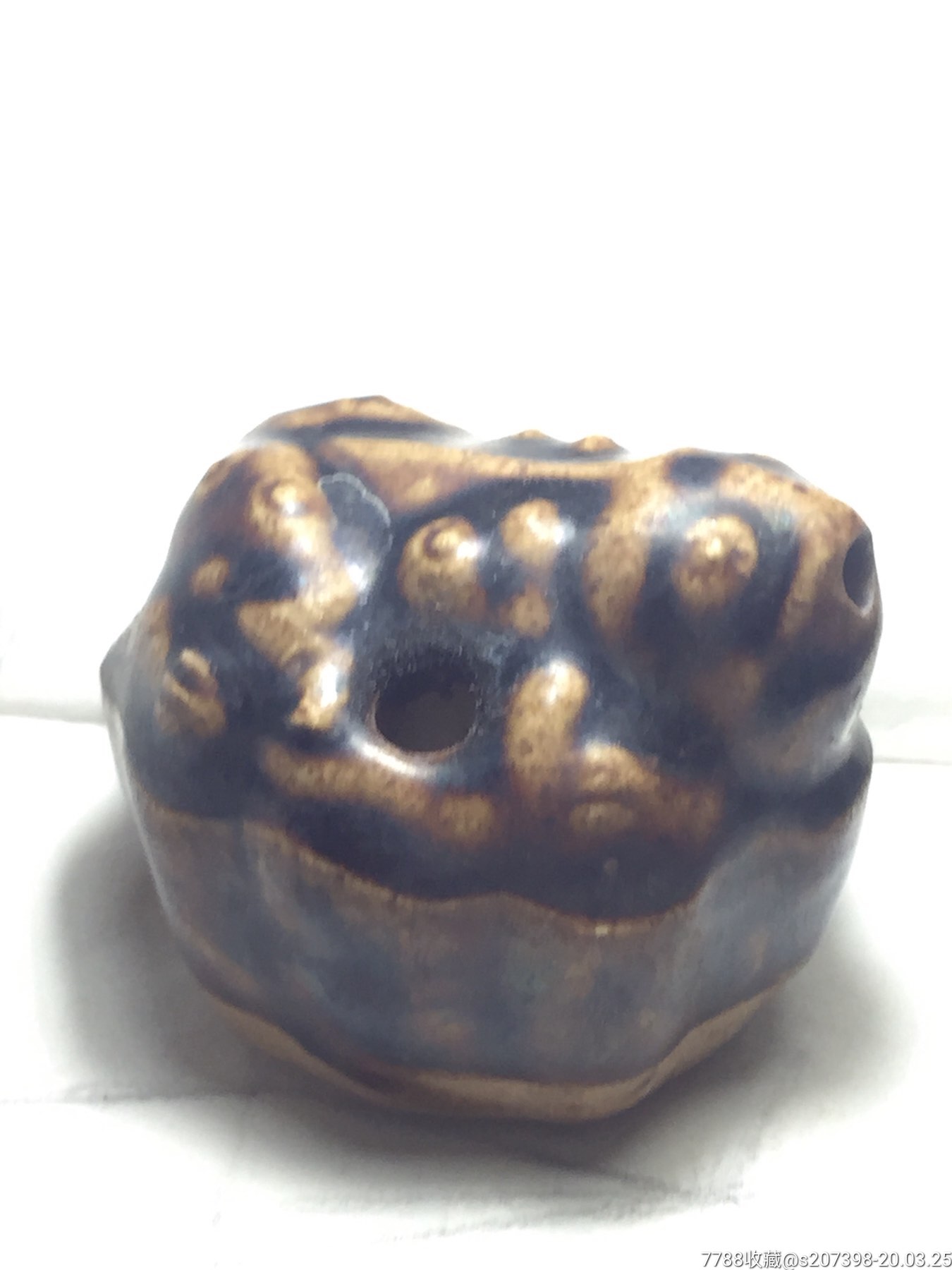 晚清磁州窑莲花座青蛙形文房水滴