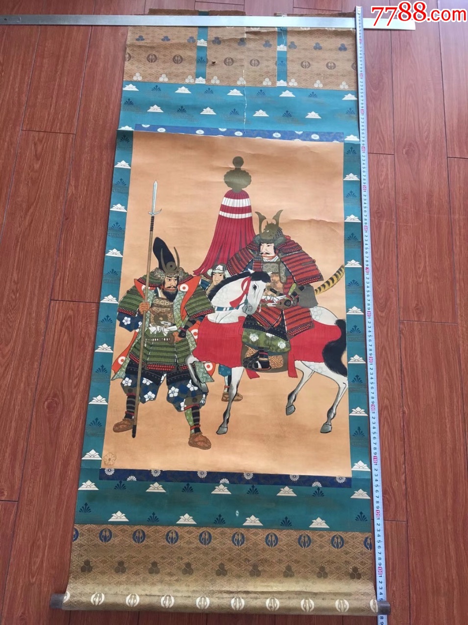 日本浮世绘武士图轴一幅