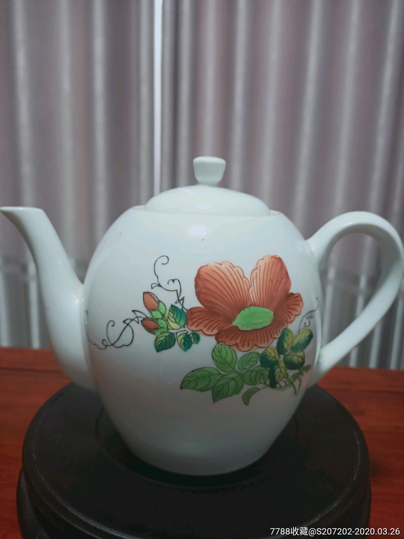 古玩瓷器建国后一枝花手绘茶壶提梁壶醴陵牛蛋全美品