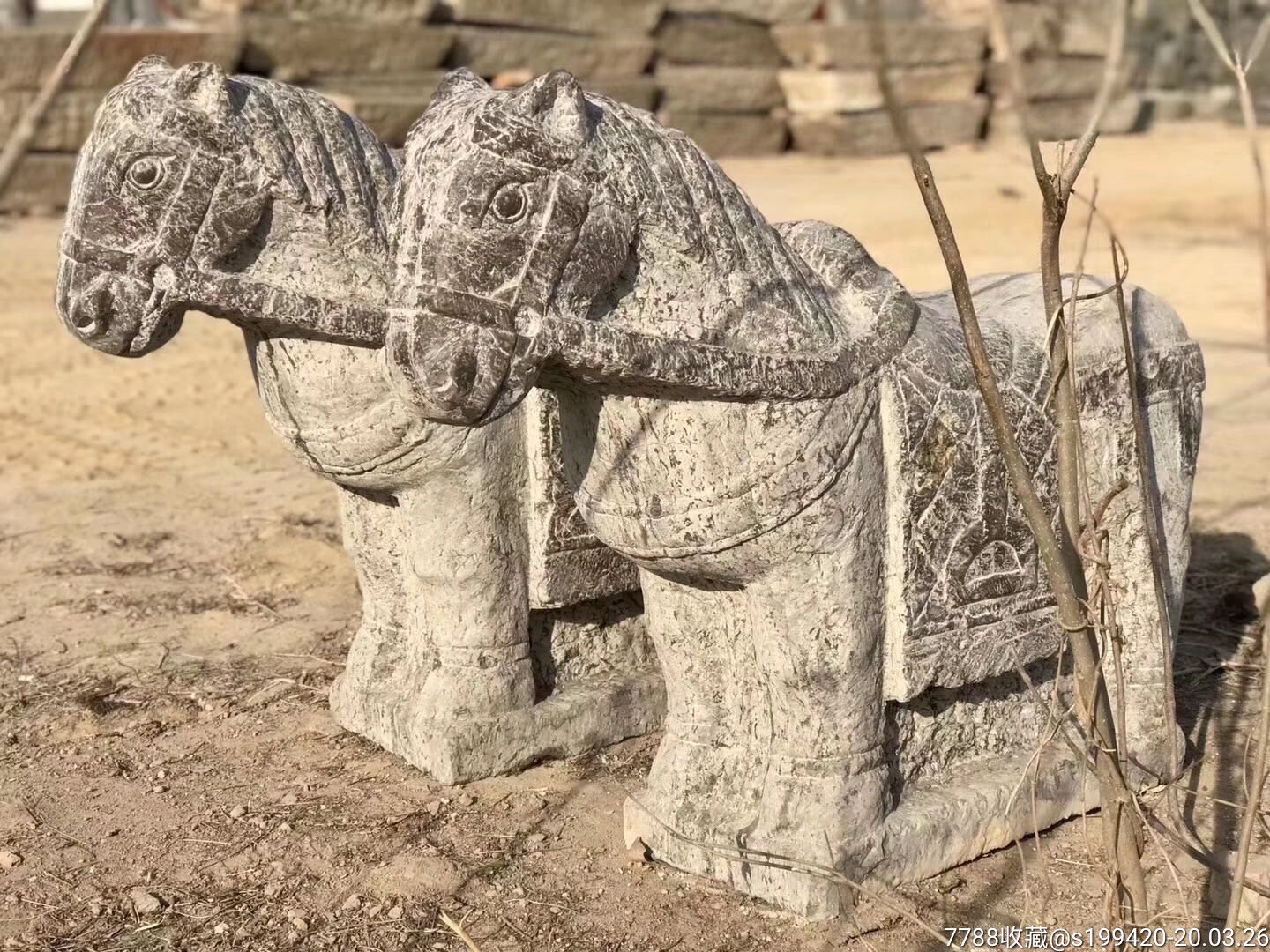 石马明代青石长120高90公分皮壳老辣包浆厚重雕刻精致雄壮无比