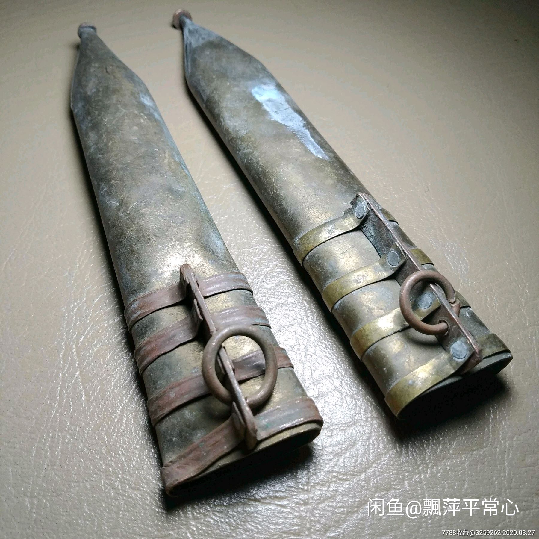老刀鞘一对,纯铜的.长14cm.品如图.喜欢可拍,按图发货.包邮.