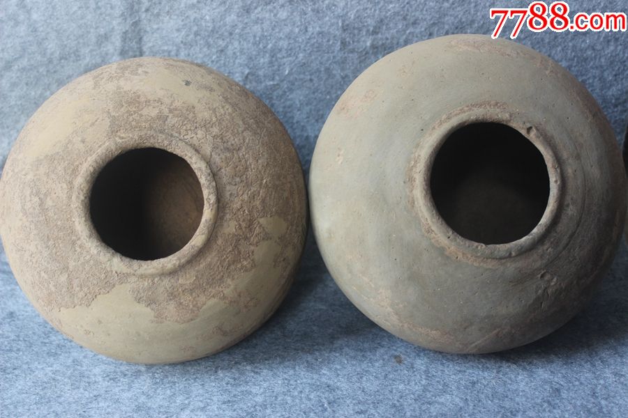 汉代三足灰陶罐完整包老宽19高16厘米老陶器一对zz2485