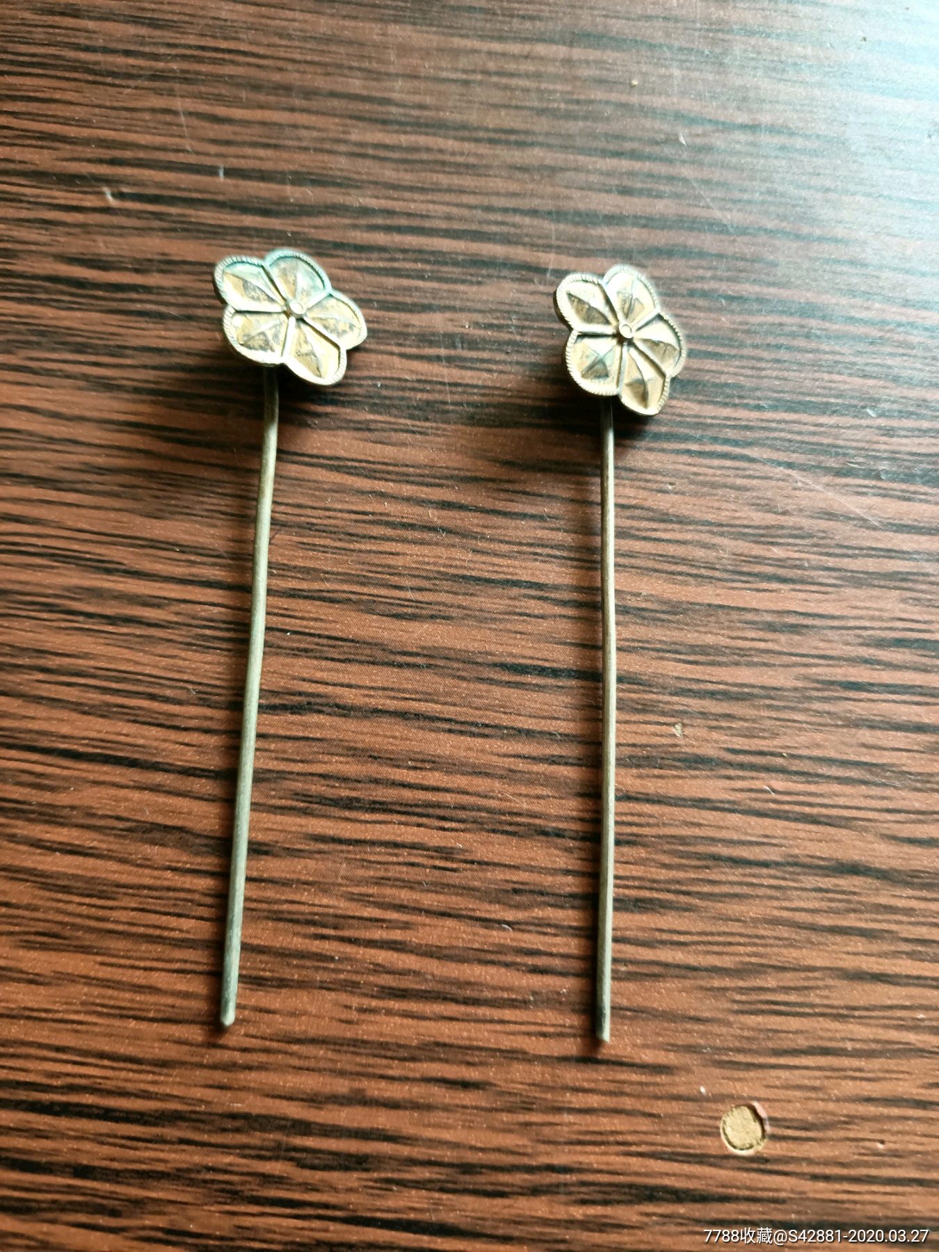 清代梅花头簪一对715