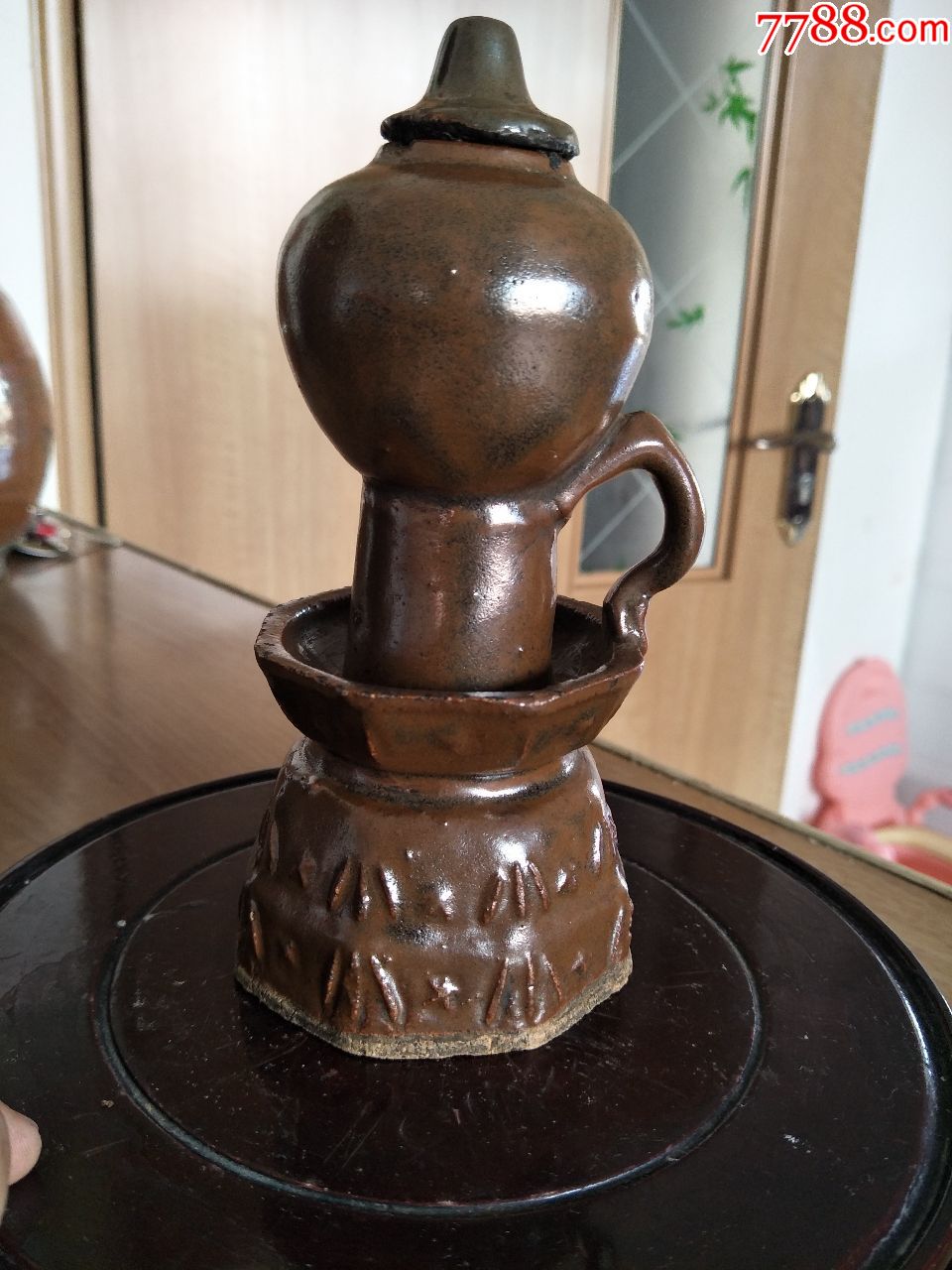 清代紫金釉老油灯.口沿小米粒磕其余完整_价格130.