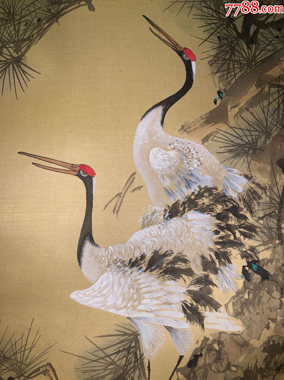 松龄鹤寿和风日本回流字画古玩肉笔手绘挂轴原装真迹现货