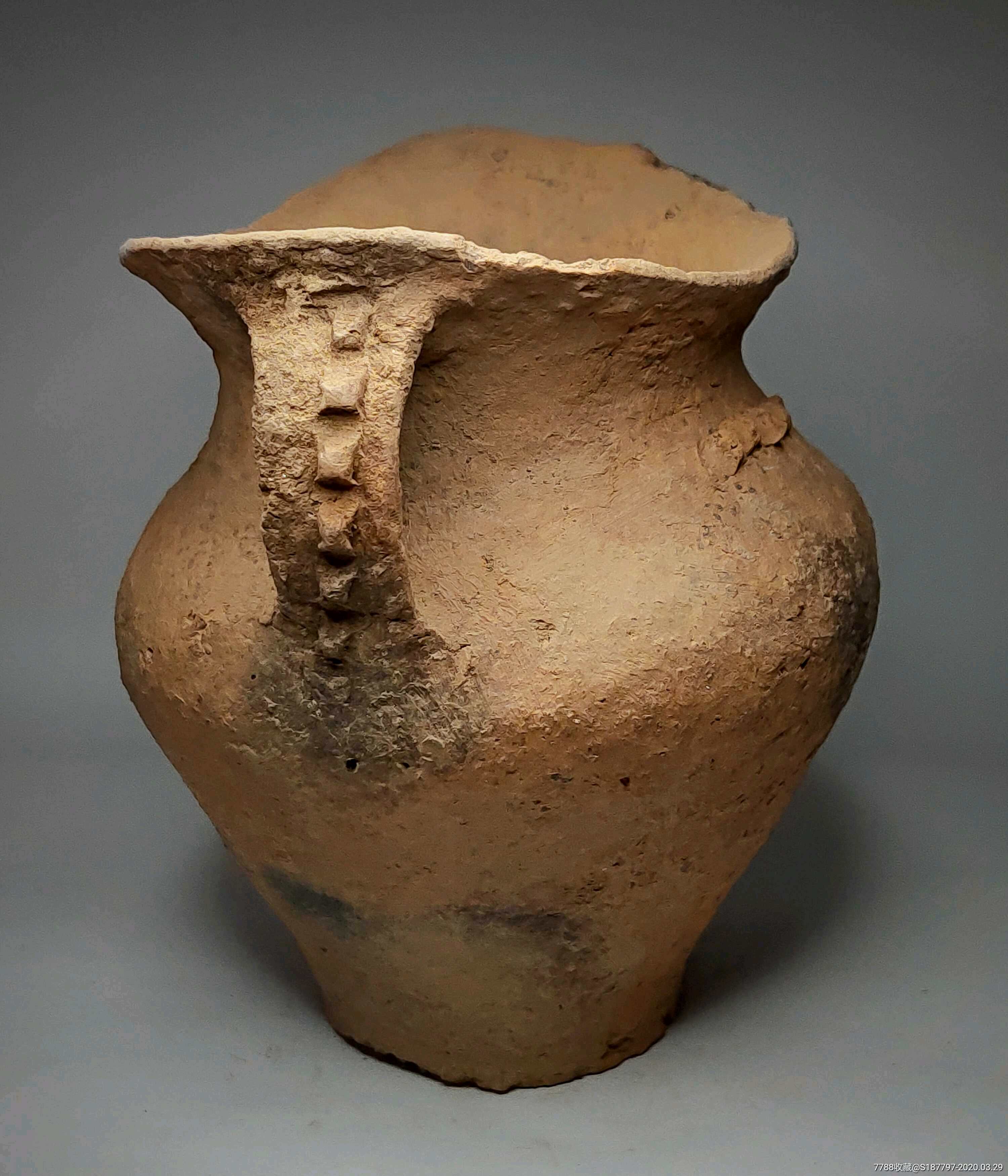 高古陶器开门齐家文化寺洼文化带工捏塑双耳