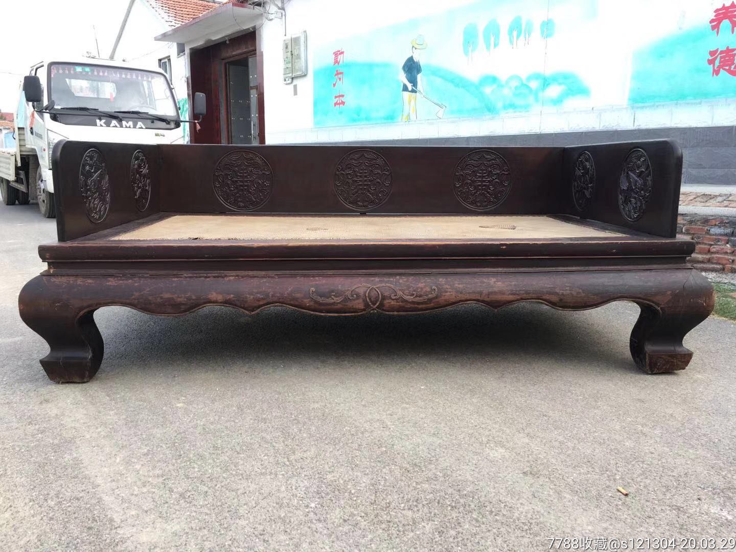 清中期榆木罗汉床老床古董床老家具