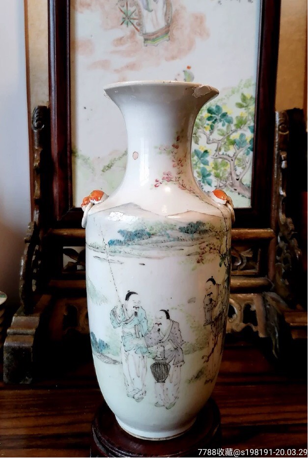 晚清御窑画师高心田作浅绛彩人物瓶