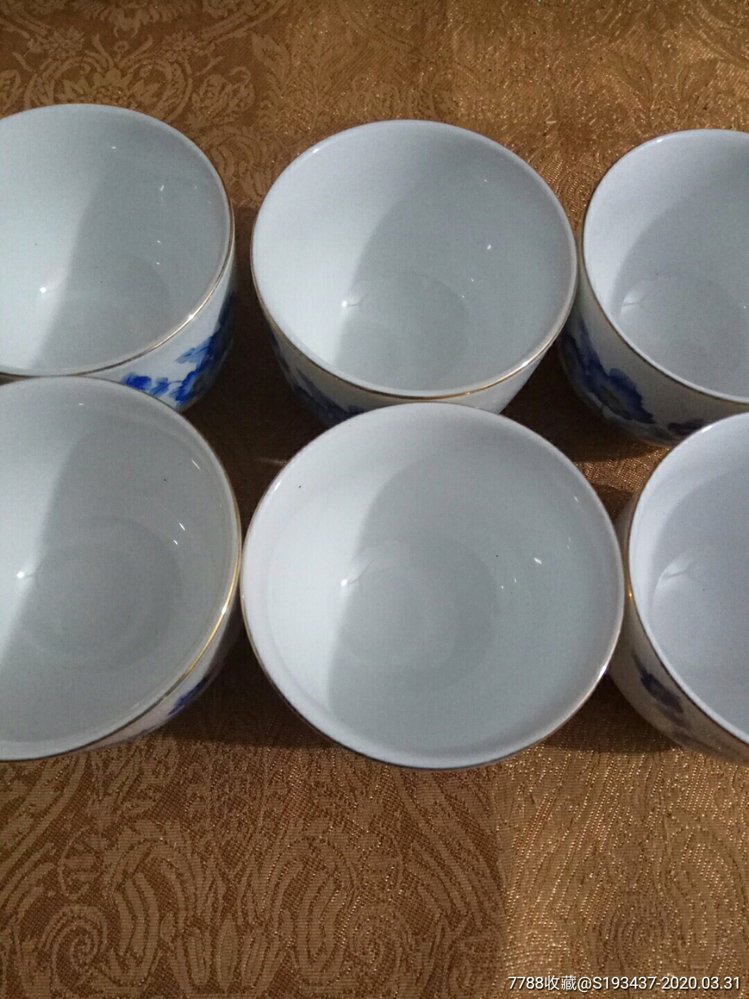 罕见钓鱼台国宾馆监制彩绘描金瓷茶杯六个.