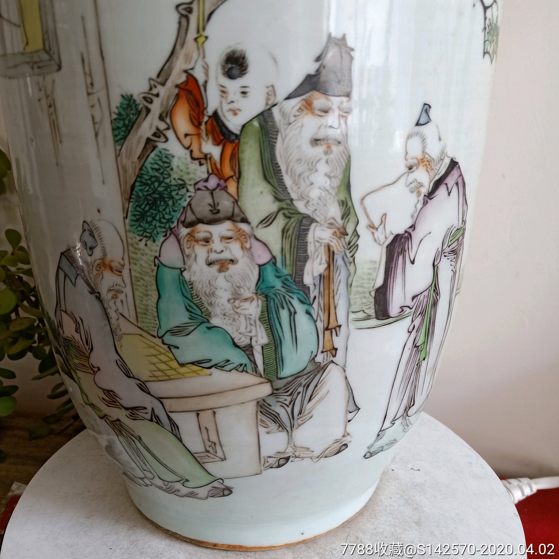 晚清名家松竹轩作品浅绛人物大瓶口缺肉余全品如图保老保真-彩绘瓷